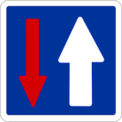 Fahrbahnverengung, Gegenverkehr muss warten.