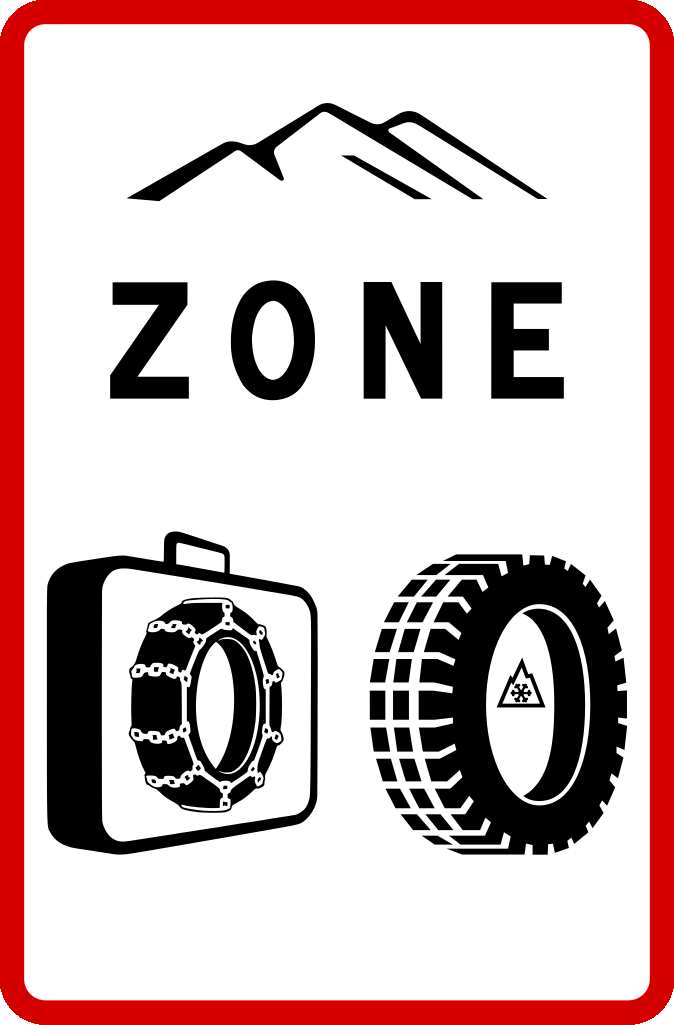 Zone für Schneeketten und Winterreifen.
