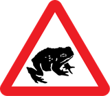 Aviso de rãs na faixa de rodagem.