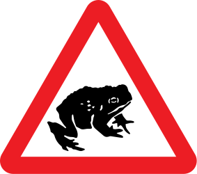 Aviso de rãs na faixa de rodagem.