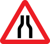 Aviso de estreitamento da via.