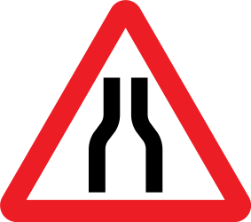 Aviso de estreitamento da via.