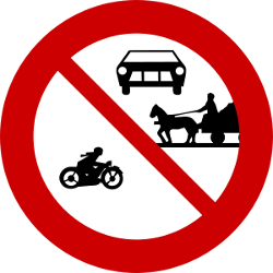Motorcycles, cars and horsecarts prohibited.