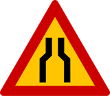 Aviso de estreitamento da via.