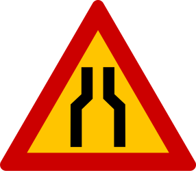 Aviso de estreitamento da via.