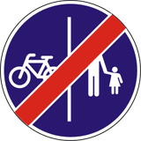 End of divided pedestrian and cycle path.