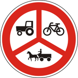 Cyclists, horsecarts and tractors prohibited.