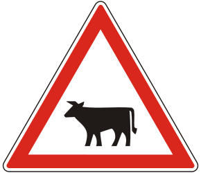 Warning for cattle on the road.