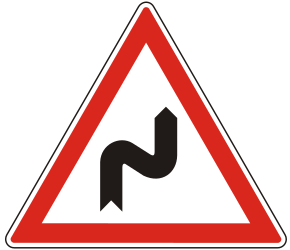 Warning for a double curve, first right then left.