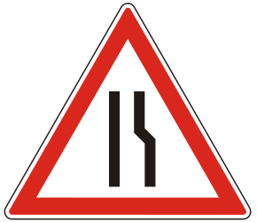 Warning for a road narrowing on the right.