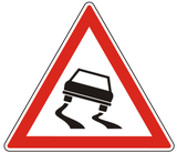 Warning for a slippery road surface.