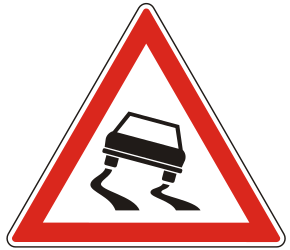 Warning for a slippery road surface.