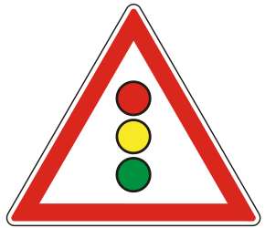 Warning for traffic lights ahead.