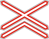 Warning for a railway crossing with two or more tracks.