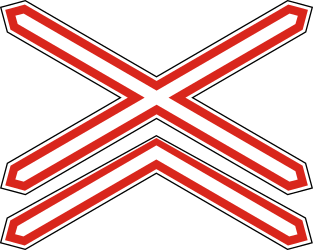 Warning for a railway crossing with two or more tracks.