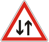 Warning for a road with two-way traffic.