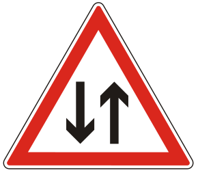 Warning for a road with two-way traffic.