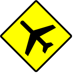 Warnung vor tief fliegenden Flugzeugen.
