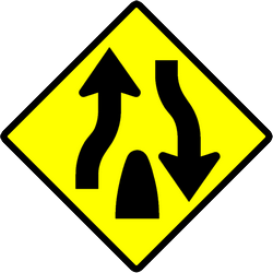 Warnung vor Ende der geteilten Fahrbahn.