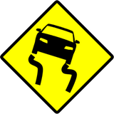 Warnung vor rutschiger Fahrbahn.