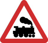 Warnung vor Bahnübergang ohne Schranken.