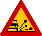 Warning for loose chippings on the road surface.