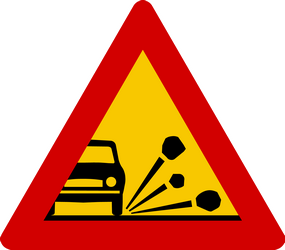 Warning for loose chippings on the road surface.