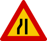 Warning for a road narrowing on the left.