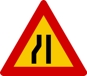 Warning for a road narrowing on the left.