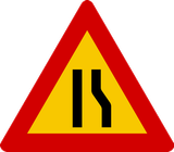 Warning for a road narrowing on the right.