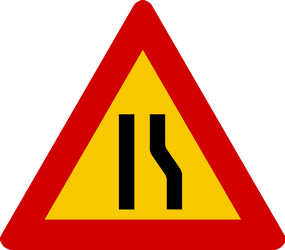 Warning for a road narrowing on the right.