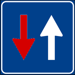 Fahrbahnverengung, Gegenverkehr muss warten.