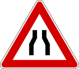 Aviso de estreitamento da via.