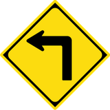 Warning for a sharp curve to the left.