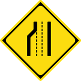 Warning for a road narrowing on the left.