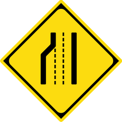 Warning for a road narrowing on the left.