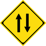 Warning for a road with two-way traffic.