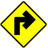 Warning for a sharp curve to the right.