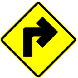 Warning for a sharp curve to the right.