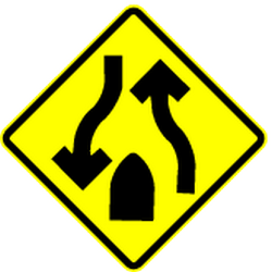 Warning for the end of a divided road.