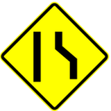 Warning for a road narrowing on the right.