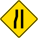 Warning for a road narrowing on the left.