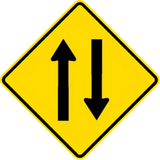 Warning for a road with two-way traffic.