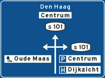 Esquema de intersección, direcciones y destinos.