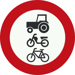 Ciclistas, ciclomotores e tratores proibidos.