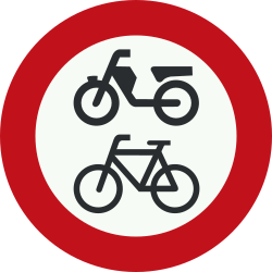 Ciclistas e ciclomotores proibidos.