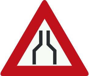 Aviso de estreitamento da via.