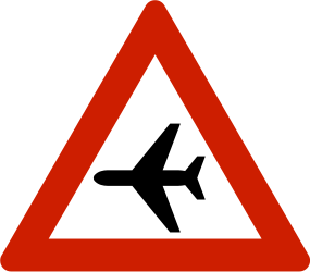 Warnung vor tief fliegenden Flugzeugen.