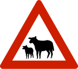 Warnung vor Schafen auf der Fahrbahn.