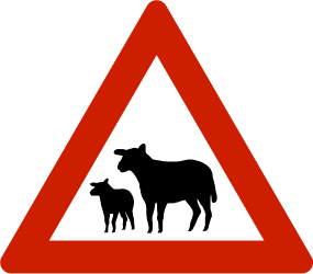 Warnung vor Schafen auf der Fahrbahn.